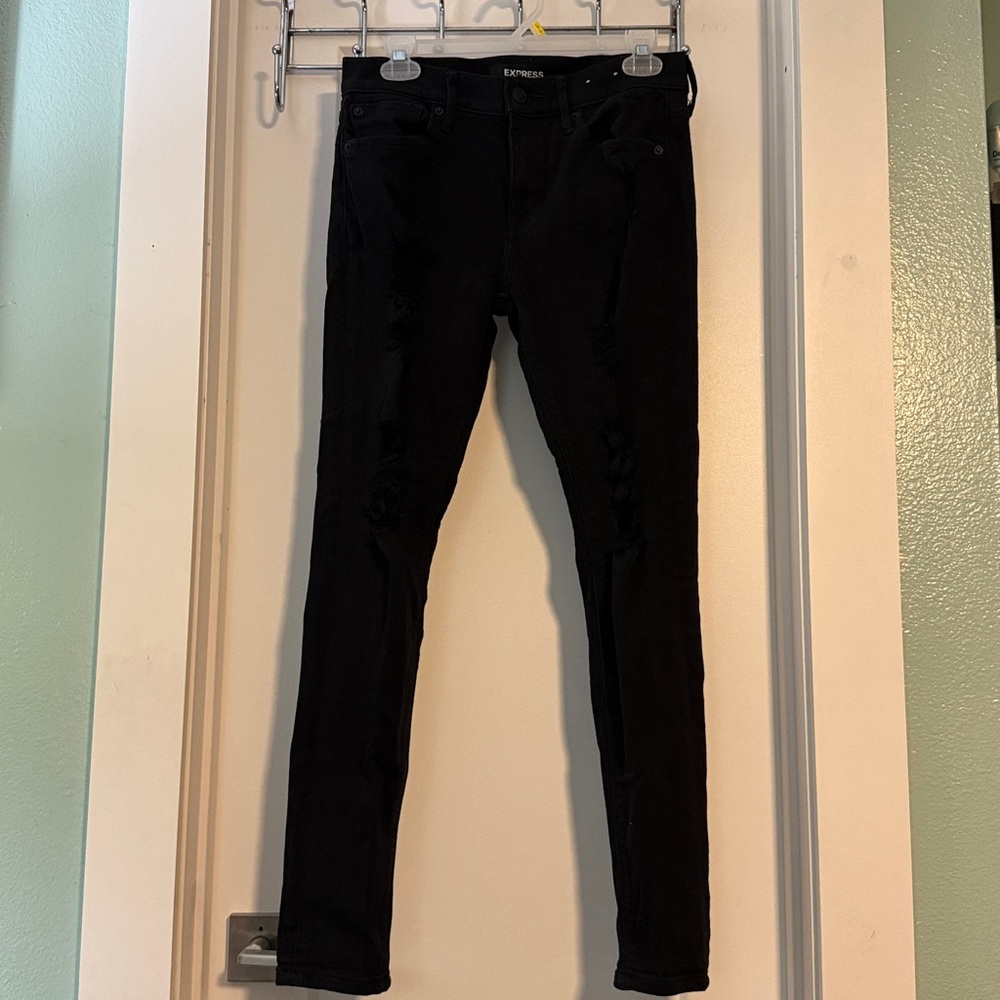 Express Jet Black Ripped Jeans 6
